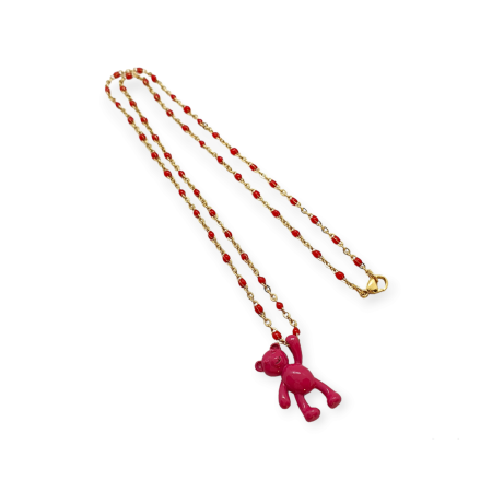 necklace goldchain with red beads and purple bear29